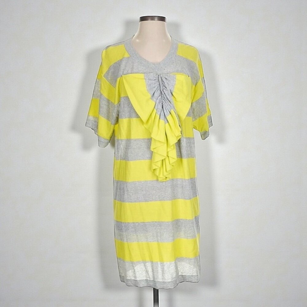 SONIA BY SONIA RYKIEL Yellow Gray Striped Bow Shirt Dress Size Small